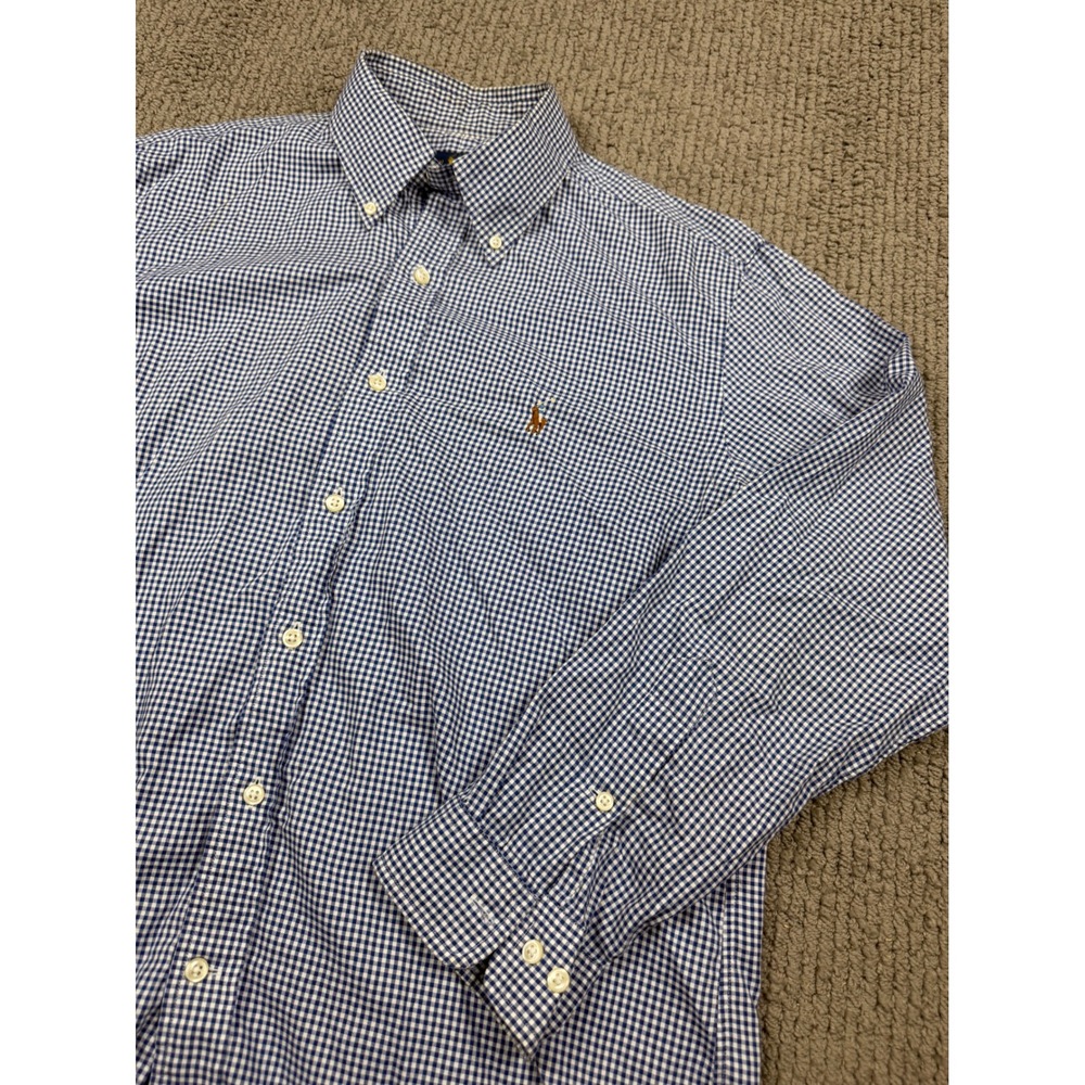 Ralph Lauren Mens Blue Gingham Button Down Shirt 16 32-33 Cotton Long Sleeve